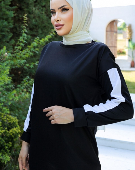 Şeritli Tunik Siyah - 10034.1778.