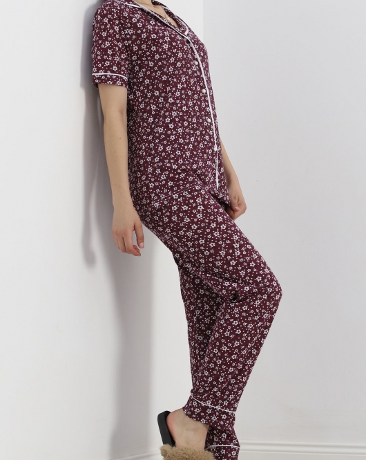 Düğmeli Pijama Takımı Mürdüm - 18948.1567.