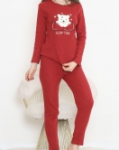 Nakışlı Fitilli Pijama Takımı Kırmızıbeyaz1 - 12519.1048.