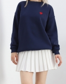 Kalp Nakışlı Şardonlu Oversize Sweat Lacivert - 21621.200.
