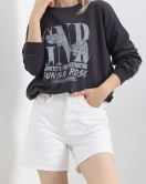 Baskılı İki İplik Oversize Sweat Füme - 21648.200.
