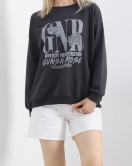 Baskılı İki İplik Oversize Sweat Füme - 21648.200.