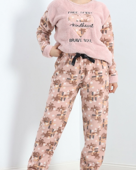 Battal Polar Pijama Takımı Pudrakahve - 19199.1048.