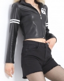 Suni Deri Crop Ceket Siyah - 20373.1837.
