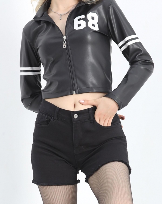 Suni Deri Crop Ceket Siyah - 20373.1837.