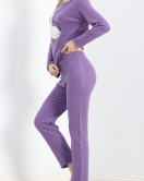 Nakışlı Fitilli Pijama Takımı Mor - 19217.1048.