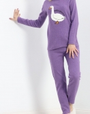 Nakışlı Fitilli Pijama Takımı Mor - 19217.1048.