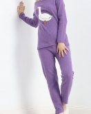 Nakışlı Fitilli Pijama Takımı Mor - 19217.1048.