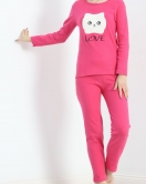 Nakışlı Fitilli Pijama Takımı Fuşya - 19219.1048.