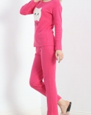 Nakışlı Fitilli Pijama Takımı Fuşya - 19219.1048.