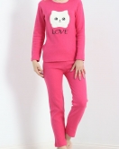 Nakışlı Fitilli Pijama Takımı Fuşya - 19219.1048.