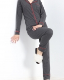 Düğmeli Süprem Pijama Takımı Füme - 19223.1048.