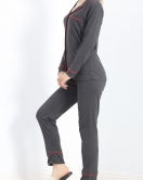 Düğmeli Süprem Pijama Takımı Füme - 19223.1048.