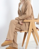 Düğmeli Fitilli Triko Takım Camel - 15280.1766.