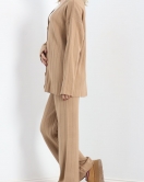 Düğmeli Fitilli Triko Takım Camel - 15280.1766.