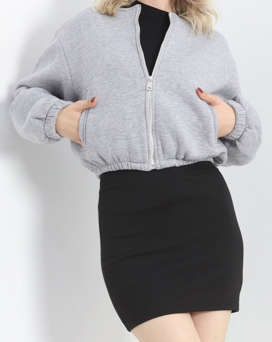 3 İplik Fermuarlı Sweat Gri - 20938.1554.