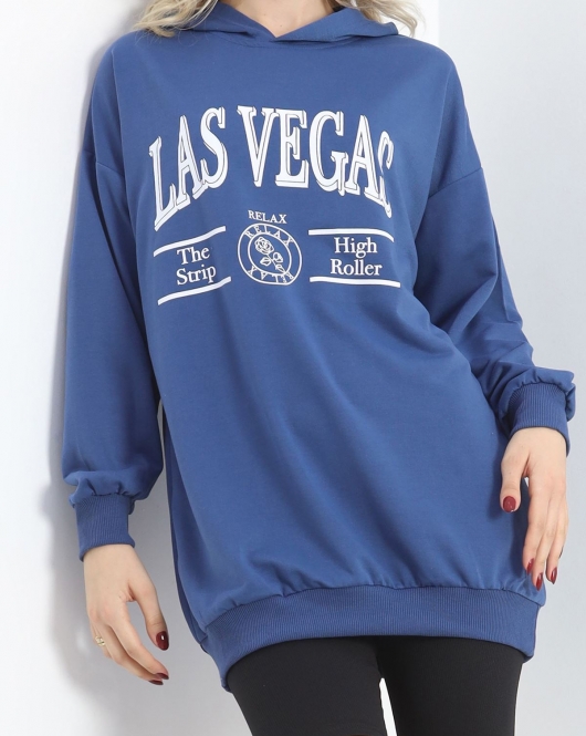 Kapüşonlu Baskılı Sweat İndigo - 20937.1554.
