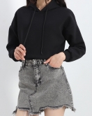 3 İplik Kapşonlu Crop Sweat Siyah - 20959.1878.