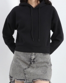 3 İplik Kapşonlu Crop Sweat Siyah - 20959.1878.