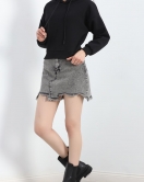3 İplik Kapşonlu Crop Sweat Siyah - 20959.1878.