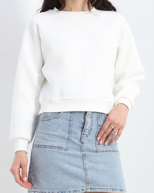 Bisiklet Yaka 3 İplik Sweat Ekru - 20958.1878.
