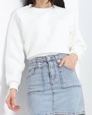 Bisiklet Yaka 3 İplik Sweat Ekru - 20958.1878.