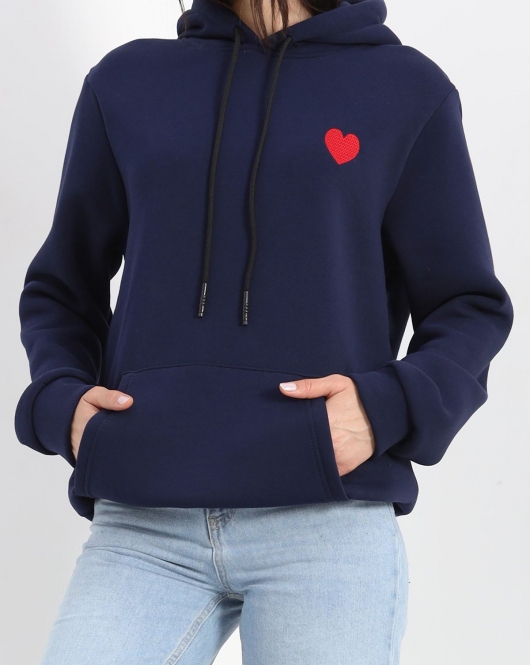 Kanguru Cepli Kalp Nakışlı Sweat Lacivert - 3096.275.