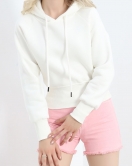 3 İplik Kapşonlu Crop Sweat Ekru - 20967.1878.