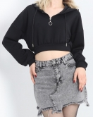 Modal Kapşonlu Crop Sweat Siyah - 12885.148.