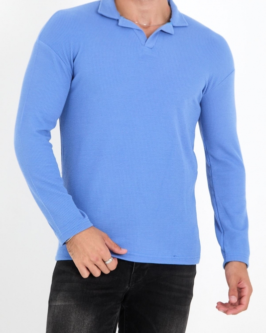 Polo Yaka Uzun Kol Erkek Sweatshirt Mavi - 20127.1874.