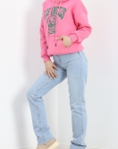 Baskılı Kanguru Cep Kapşonlu Sweat Pembe - 20072.1878.