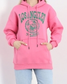 Baskılı Kanguru Cep Kapşonlu Sweat Pembe - 20072.1878.
