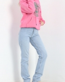 Baskılı Kanguru Cep Kapşonlu Sweat Pembe - 20072.1878.