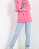 Baskılı Kanguru Cep Kapşonlu Sweat Pembe - 20072.1878.