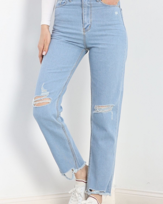 Lazer Kesim Boyfriend Kot Pantolon Buzmavi - 19309.1184.