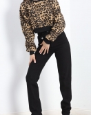 Desenli 3 İplik Crop Sweat Leopar - 20109.1868.