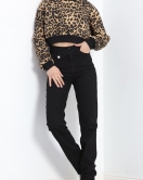 Desenli 3 İplik Crop Sweat Leopar - 20109.1868.