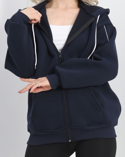 Biyeli 3 İplik Fermuarlı Sweat Lacivert - 20282.053.