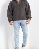 Fermuar Yaka Erkek Peluş Sweat Füme - 19324.1885.