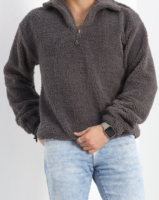 Fermuar Yaka Erkek Peluş Sweat Füme - 19324.1885.
