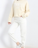 Baskılı Kapşonlu Sweat Krem - 20504.1886.