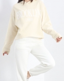 Baskılı Kapşonlu Sweat Krem - 20504.1886.