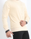 Nakışlı 3 İplik Şardonsuz Sweat Bej - 19371.1874.