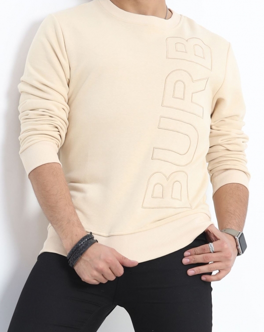 Nakışlı 3 İplik Şardonsuz Sweat Bej - 19371.1874.
