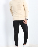 Nakışlı 3 İplik Şardonsuz Sweat Bej - 19371.1874.