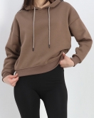 Kapşonlu 3 İplik Crop Sweat Açıkkahve - 20969.1878.