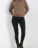 Kapşonlu 3 İplik Crop Sweat Açıkkahve - 20969.1878.