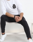 Üç İplik Şardonsuz Nakışlı Sweat Beyaz - 19360.1874.