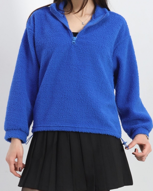 Fermuarlı Stoperli Polar Sweat Saks - 20377.1872.