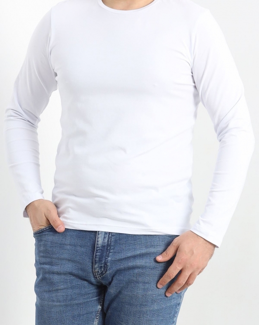 Bisiklet Yaka Erkek İnce Sweat Beyaz - 21483.200.